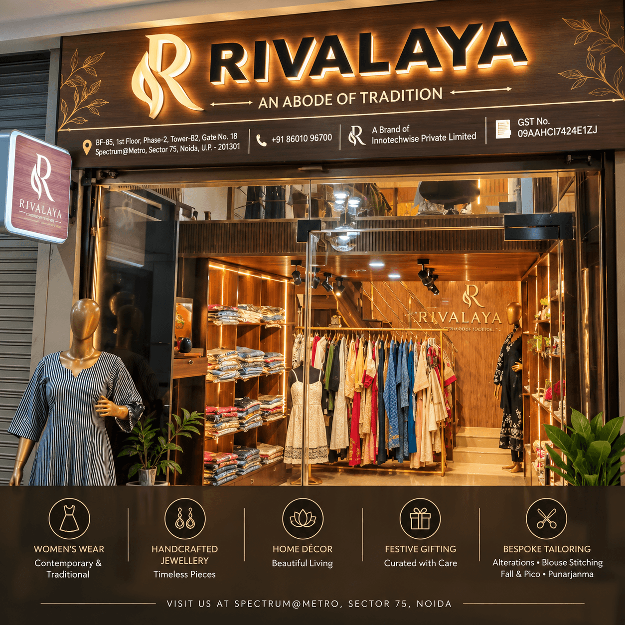 Rivalaya boutique storefront and apparel display at Spectrum@Metro, Sector 75 Noida